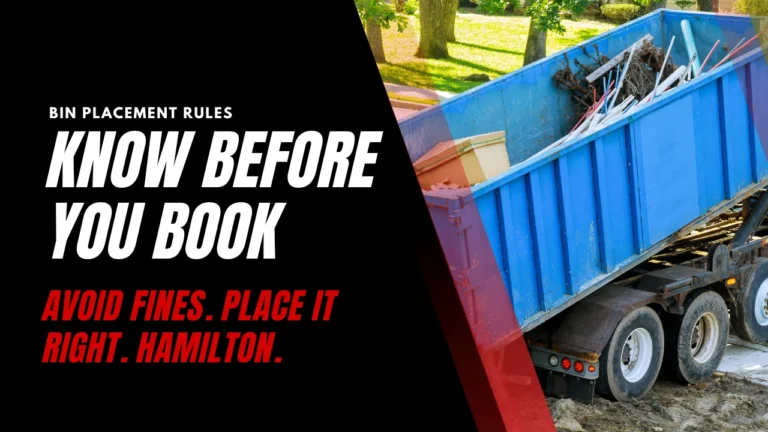Hero banner image for blog about bin rental permit in Hamilton, showing a dumpster on a residential driveway.