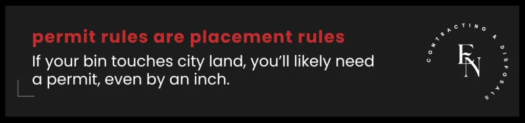 Callout graphic explaining that Hamilton bin placement rules require permits for bins on public property.